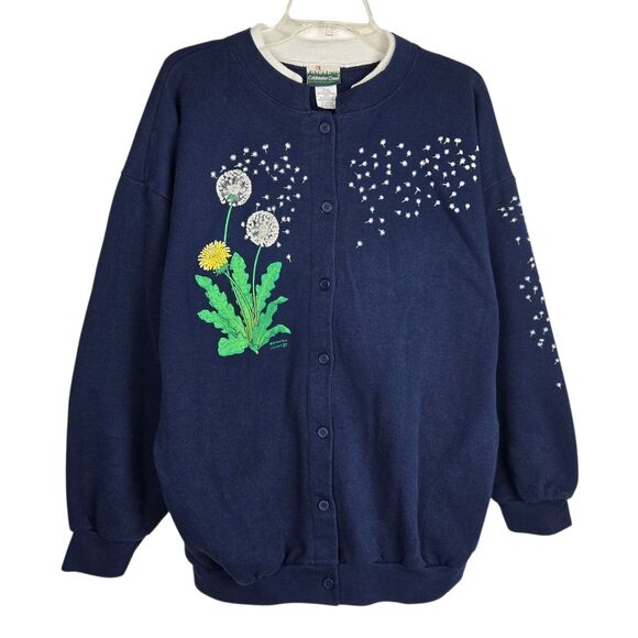 Vtg Coldwater Creek Morning Sun Dandelion Fleece Jacket Sz XL Blue Button Front - Picture 1 of 6